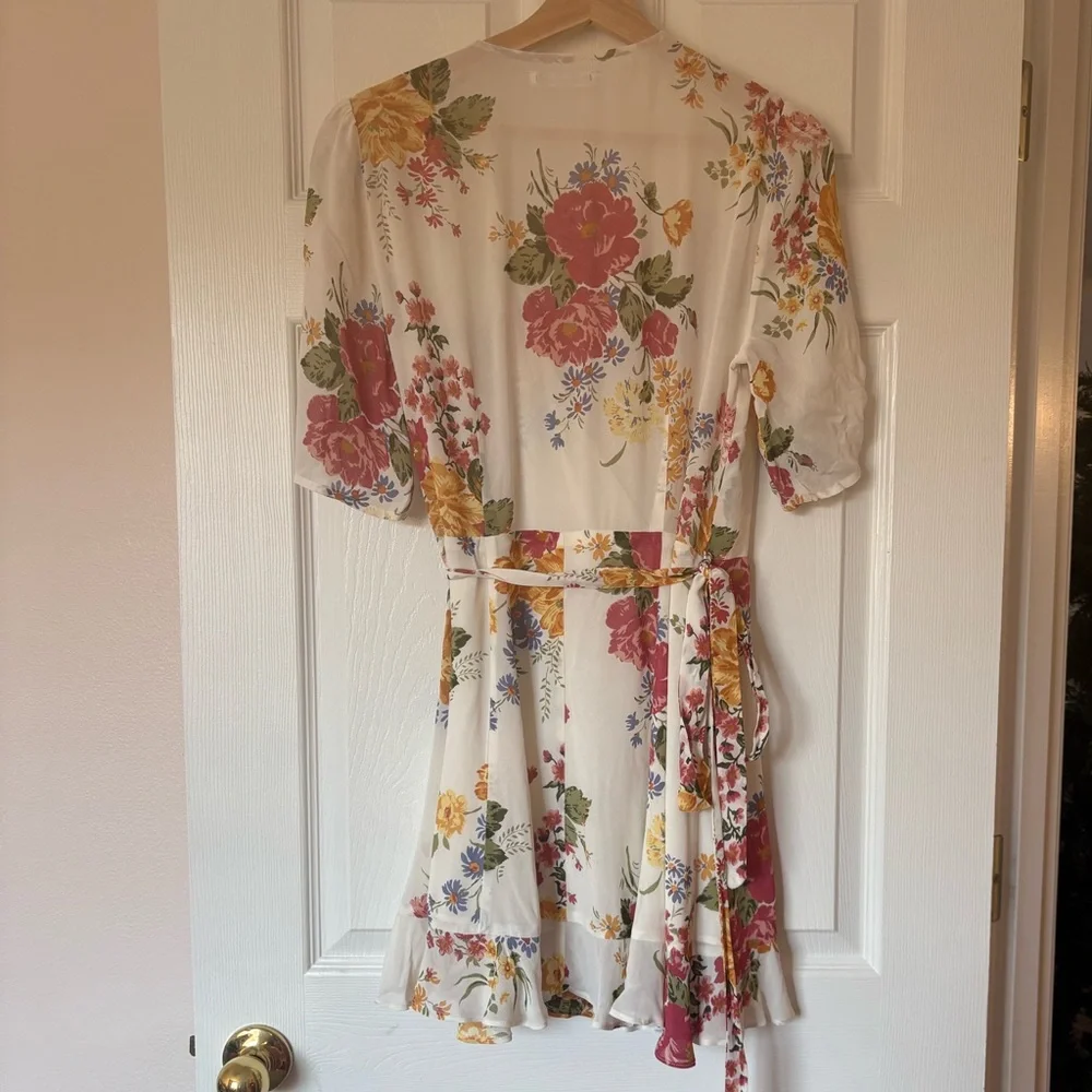 Reformation Floral V-Neck Mini Wrap Dress - Picture 4 of 6